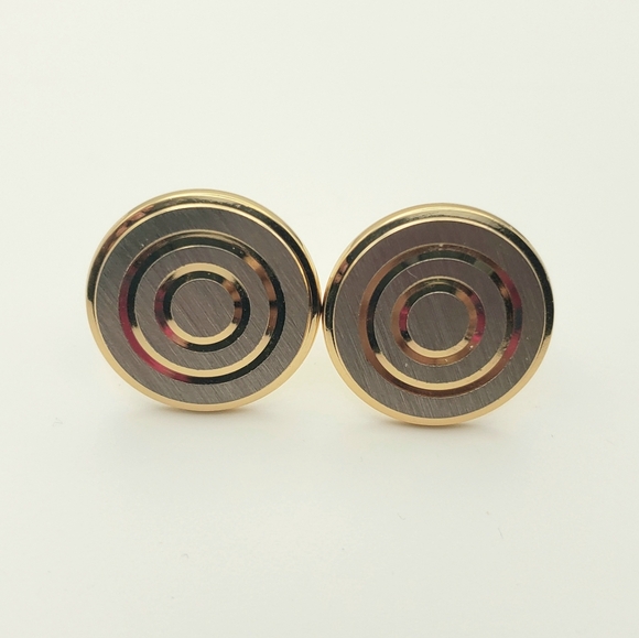 Mens Silver and Gold Bullseye Round Cuff Links - Picture 3 of 5